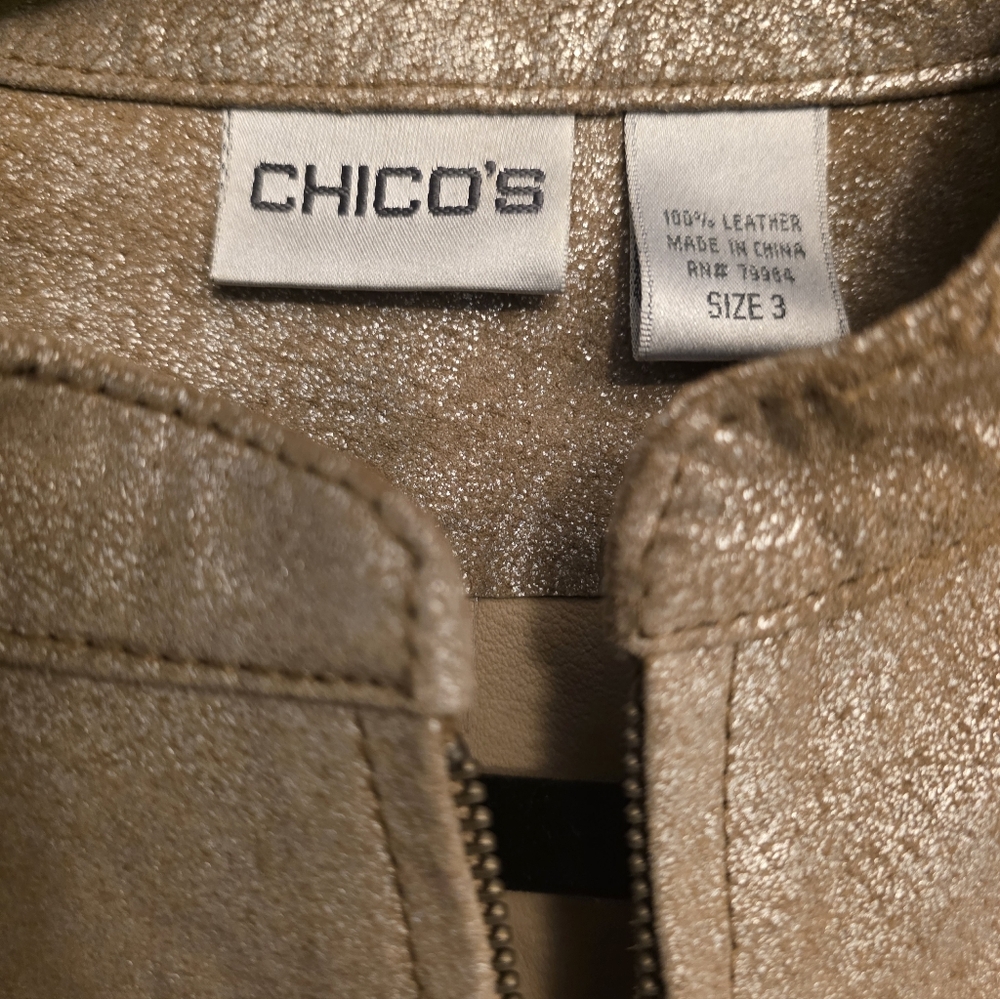 Chico’s Women’s Size 3(XLarge) Metallic Gold Leather Jacket - Picture 2 of 3